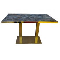 Used Black Marble Shiny Gold Trim Laminate 120x70cm Table with New Zeus Base