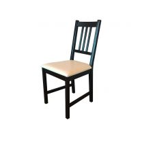 Black framed slat back side chair with cream seat