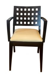 Black Square Back Arm Chair With Cream Seat Pad